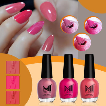 MI Fashion Achieve a Glossy Look with Our Range of Nail Polish Sets Pack of 3 (15ML each)(Mauve Brown,Passion Pink,Coral Compass)