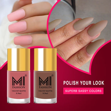 MI Fashion Matte Magic Experience the Magic of Our Long-Lasting Matte Nail Polish Pack of 2 (9.9ML each) (Rose,Dark Nude)