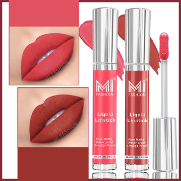 MI Fashion Velvety Smooth A Liquid Matte Lipstick That Feels as Good as it Looks Pack of 2 (3.5ML each) (Brick Red,Peach Bae)