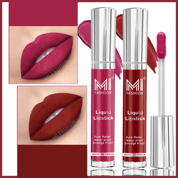 MI Fashion Matte Magic The Perfect Liquid Lipstick for Long-Lasting Wear Pack of 2 (3.5ML each) (Red mart,Pink Berry)