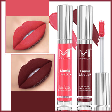 MI Fashion Matte Magic The Perfect Liquid Lipstick for Long-Lasting Wear Pack of 2 (3.5ML each) (Coast Brown,Peach Bae)