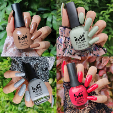 MI Fashion Transform Your Look with Nail Polish Combo (Dark Nude,Mischievous Mint,Grey,Light Pink)