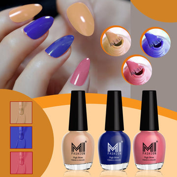 MI Fashion Nail Polish With Radiant Shine And High Defination Which Remains Long-Lasting Pack of 3 (15ML each) (Sweet Nude,Royal Blue,Candy Cotton)