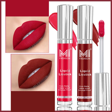 MI Fashion Luxurious Lips Indulge in Rich, Creamy Matte Color with Our Liquid Lipstick Pack of 2 (3.5ML each) (Red mart,Spring Pink)