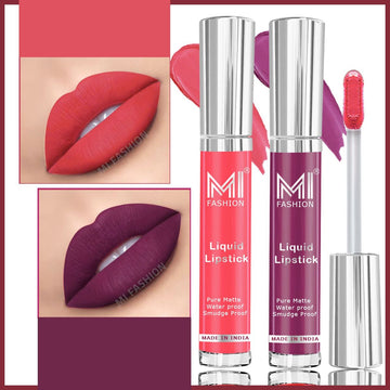 MI Fashion Sleek and Chic A Sleek and Chic Liquid Matte Lipstick for the Modern Woman Pack of 2 (3.5ML each) (Deep Violet,Peach Bae)