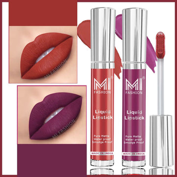 MI Fashion Velvety Smooth A Liquid Matte Lipstick That Feels as Good as it Looks Pack of 2 (3.5ML each) (Deep Violet,Brick Red)