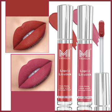 MI Fashion Kiss-Proof Color Our Liquid Matte Lipstick Stays Put All Day Pack of 2 (3.5ML each) (Nude,Brick Red)