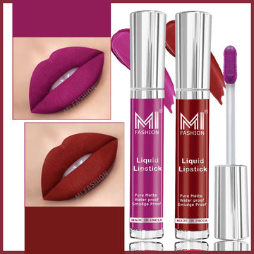 MI Fashion Bold and Beautiful Make a Statement with Our Wide Range of Liquid Matte Lipstick Shades Pack of 2 (3.5ML each) (Red mart,Wine)