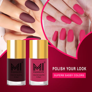MI Fashion Matte Magic Experience the Magic of Our Long-Lasting Matte Nail Polish Pack of 2 (9.9ML each) (Wine,Magenta)
