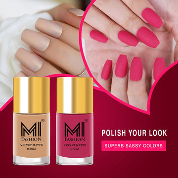 MI Fashion Nail Nirvana Find Your Perfect Matte Shade with Our Wide Selection of Nail Polish Pack of 2 (9.9ML each) (Nude,Magenta)