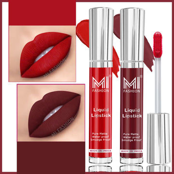 MI Fashion Lip Love Experience the Love Affair of a Lifetime with Our Luxurious Liquid Matte Lipstick Pack of 2 (3.5ML each) (Coast Brown,Together Red)
