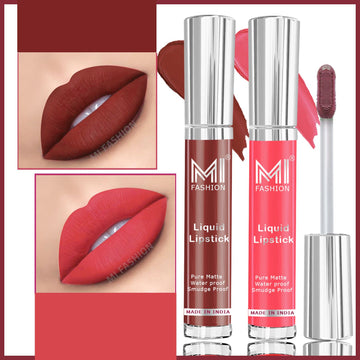 MI Fashion Kiss-Proof Color Our Liquid Matte Lipstick Stays Put All Day Pack of 2 (3.5ML each) (Peach Bae,Dark Brown)