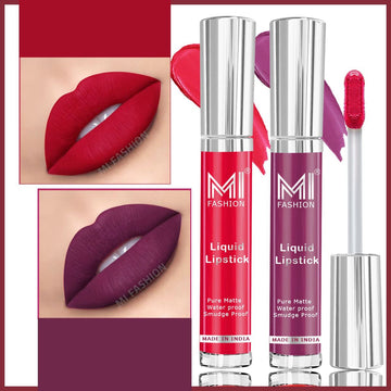 MI Fashion Luxurious Lips Indulge in Rich, Creamy Matte Color with Our Liquid Lipstick Pack of 2 (3.5ML each) (Deep Violet,Spring Pink)