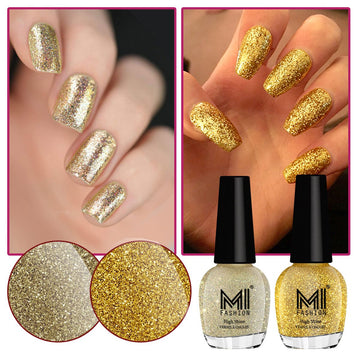MI Fashion Get Ready To Sparkle With Shimmer Nail Polish Set Metallic Coffee,Brown Coffee,Red Gold Pack of 2 (15ML each) (Goldon Gold,Silver Gold)