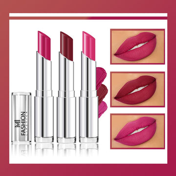 MI Fashion Make a Statement with Our Creamy Matte Lipstick for an Alluring Look (Pack of 3pcs 3.5gm) (Pink Cherrywood Rose Pink)