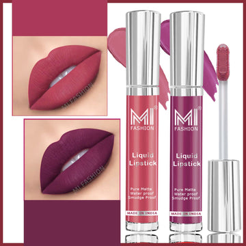 MI Fashion Matte Magic The Perfect Liquid Lipstick for Long-Lasting Wear Pack of 2 (3.5ML each) (Deep Violet,Nude)