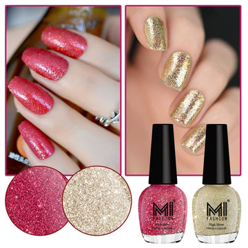 MI Fashion Shine So Bright With Shimmer Nail Polish Combo Pearly White Chrome,Gold Chrome,Golden Pack of 2 (15ML each) (Pink,Silver Gold)