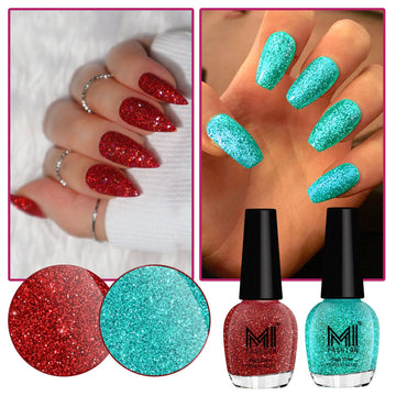 MI Fashion Add A Glamour With Shimmer Nail Polish Combo Metallic Red,Gold,Reddish bronze,Metallic Olive Green Pack of 2 (15ML each) (Sky Blue,Red)