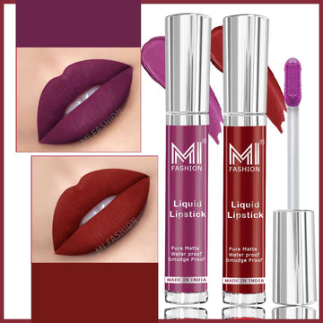 MI Fashion Matte Marvel Get the Perfect Matte Lip with Our Long-Lasting Liquid Lipstick Pack of 2 (3.5ML each) (Red mart,Deep Violet)