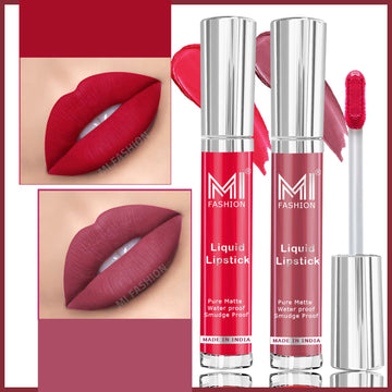 MI Fashion Velvety Smooth A Liquid Matte Lipstick That Feels as Good as it Looks Pack of 2 (3.5ML each) (Brown,Spring Pink)