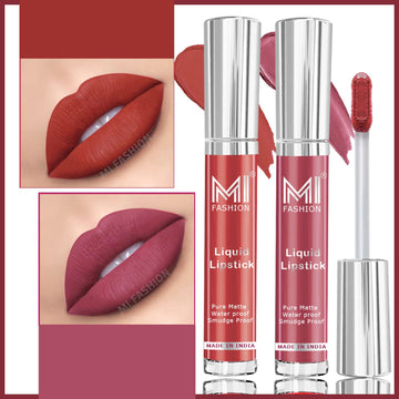 MI Fashion Lip Love Experience the Love Affair of a Lifetime with Our Luxurious Liquid Matte Lipstick Pack of 2 (3.5ML each) (Brown,Brick Red)