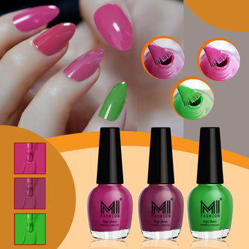 MI Fashion 100% Pure Shiny Nail Polish SetLong Lasting & Non Toxic Professional Nail Paint  Pack of 3 (15ML each) (Bright Plum,  Dark Purple,  Grass Green)