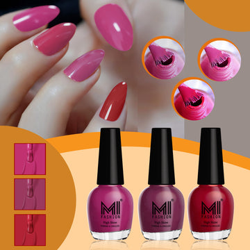 MI Fashion Ultra Glossy & HD Shine Long-Lasting Nail Polish Combo For Professional Look  Pack of 3 (15ML each) (Bright Plum,  Dark Purple,  Reddish Maroon)