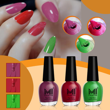 MI Fashion Get the Perfect Glossy Manicure with Our Nail Polish Set  Pack of 3 (15ML each) (Dark Purple, Reddish Maroon,  Grass Green)