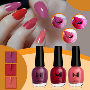 MI Fashion Nail Polish Kit A Range of Glossy Tones for Every Mood  Pack of 3 (15ML each) (Dark Purple, Reddish Maroon,  Peach Crush)