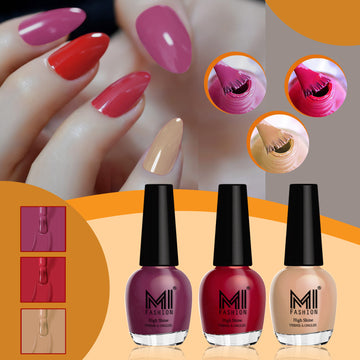 MI Fashion Nail Paint Kit Create Eye-Catching Glossy Nails with Ease  Pack of 3 (15ML each) (Dark Purple, Reddish Maroon,  Sweet Nude)