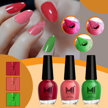 MI Fashion Nail Polish Kit for a Shiny and Stylish Manicure For Every Women  Pack of 3 (15ML each) (Reddish Maroon, Peach Crush,  Grass Green)