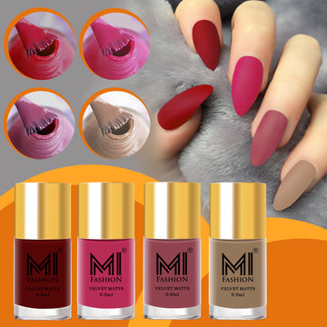 MI Fashion Matte Marvel Achieving a Perfect Matte Manicure Has Never Been Easier (Bulgarian Rose, Rich Maroon, Copper Rust, Pale Brown)