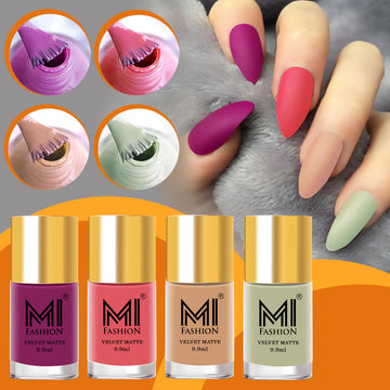 MI Fashion Unleash Your Diva Our Matte Nail Polish Comes in a Wide Range of Bold Shades (Dark Raspberry, Light Carmine Pink, Burning Sand, Heathered Grey)