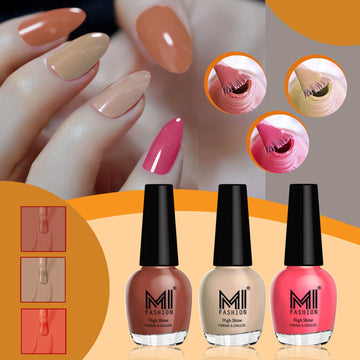 MI Fashion Nail Polish Kit A Range of Glossy Tones for Every Mood Pack of 3 (15ML each)(Chocolate Brown,Skin Nude,Pink Mania)