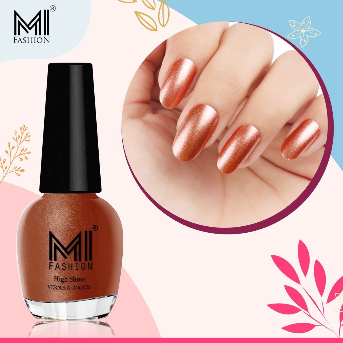 MI Fashion Nail Polish Kit Glossy Shades for a Glam Look (Red Gold)