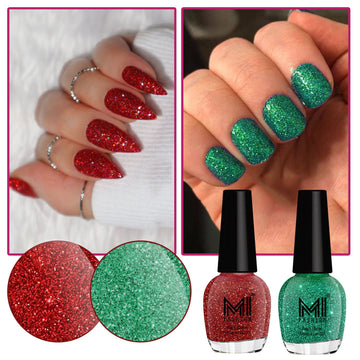 MI Fashion Shine On With Shimmer Nail Polish Combo Metallic Olive Green,Ginger Rust,Metallic Golden Pack of 2 (15ML each) (Radium,Red)