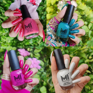 MI Fashion Unleash Your Inner Glam with Shine Nail Polish 4pc Combo (TAN,Sea Green,Bright Plum,Light Nude)