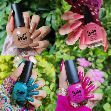 MI Fashion 4pc Nail Polish Combo: Perfect for Every Occasion (Dark Nude,Candy Cotton,Sea Green,Bright Plum)