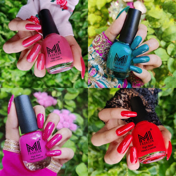 MI Fashion Get Ready to Shine with Nail Polish 4pc Combo (TAN,Sea Green,Bright Plum,Red)