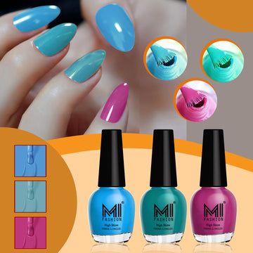 MI Fashion Highly Shiny Nail Polish for HD Shine Texture & Never Ending Nail Polish Combo Pack of 3 (15ML each)(Ocean Blue,Sea Green,Light Wine)