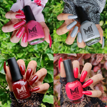 MI Fashion Get Ready to Shine with Nail Polish 4pc Combo (TAN,Grey,Wine Maroon,Light Pink)