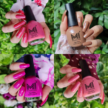 MI Fashion Get Ready to Sparkle with Shine Nail Polish Combo (TAN,Dark Nude,Candy Cotton,Bright Plum)