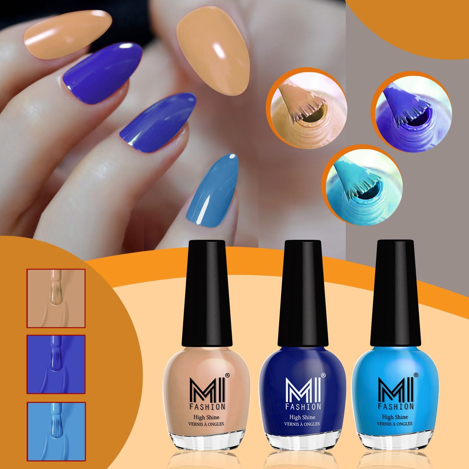MI Fashion Get the Perfect Glossy Manicure with Our Nail Polish Set Pack of 3 (15ML each)(Sweet Nude,Royal Blue,Ocean Blue)