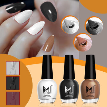 MI Fashion Nail Polish Kit for a Shiny and Stylish Manicure For Every Women Pack of 3 (15ML each)(Milky White,Jet Black,Dark Nude)
