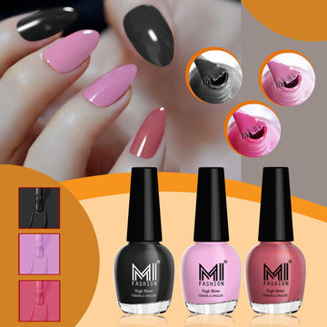 MI Fashion Nail Paint Kit Create Eye-Catching Glossy Nails with Ease Pack of 3 (15ML each)(Jet Black,Nude Pink,TAN)