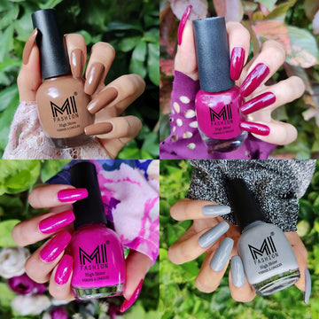 MI Fashion 4pc Nail Polish Combo: A Must-Have for Fashionistas (Dark Nude,Wine,Bright Plum,Grey)