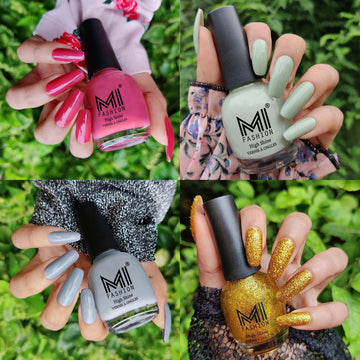 MI Fashion Make a Statement with Shine Nail Polish 4pc Combo (TAN,Mischievous Mint,Grey,Goldon Gold)