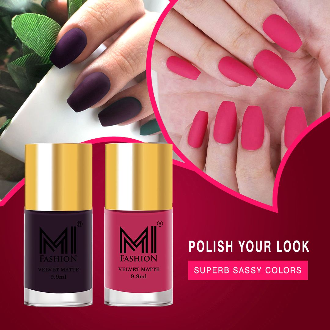 Buy MI FASHION Velvet Matte Nail Paint Combo Set-4 Non-Stop, Rain Or  Waterproof Timber Green, Magenta, Denim Dark Blue & Burning Sand 9.9ml Each  Online at Low Prices in India - Amazon.in